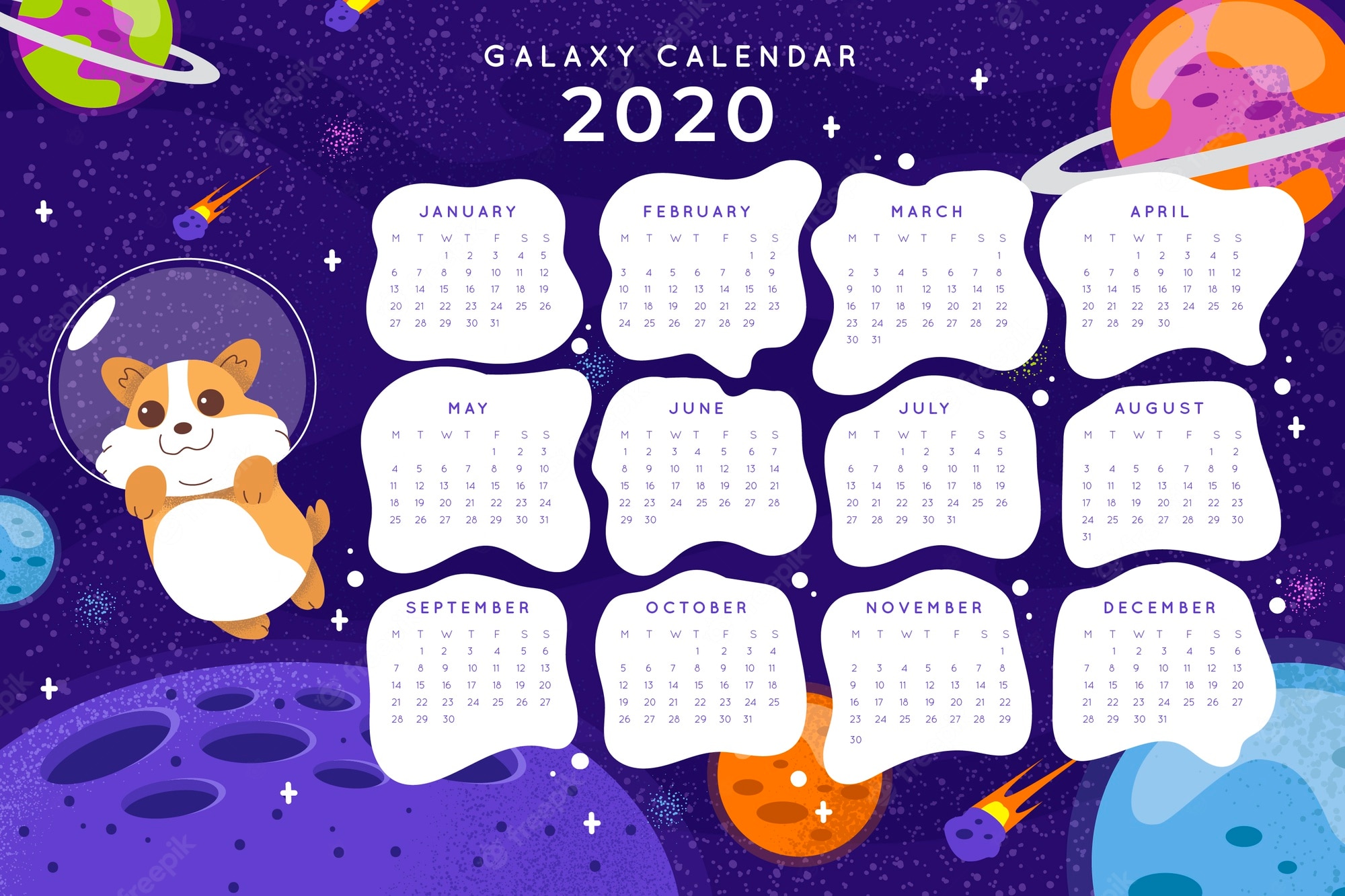 Detail 2020 Calendar Cute Template Nomer 37