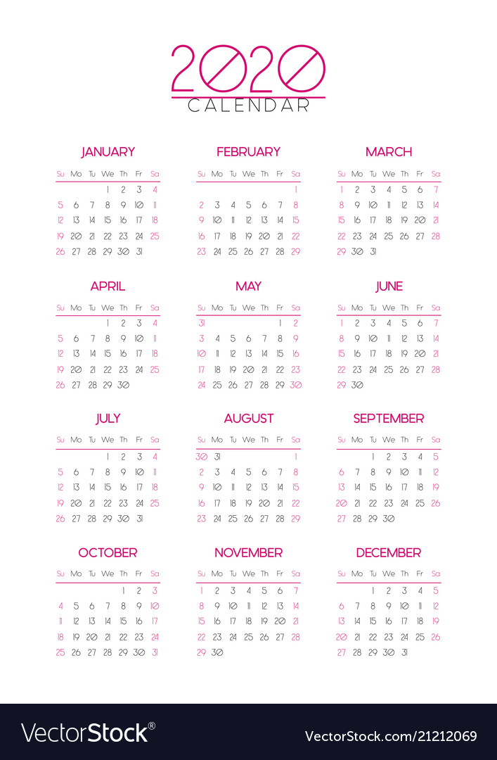 Detail 2020 Calendar Template Ai Nomer 2