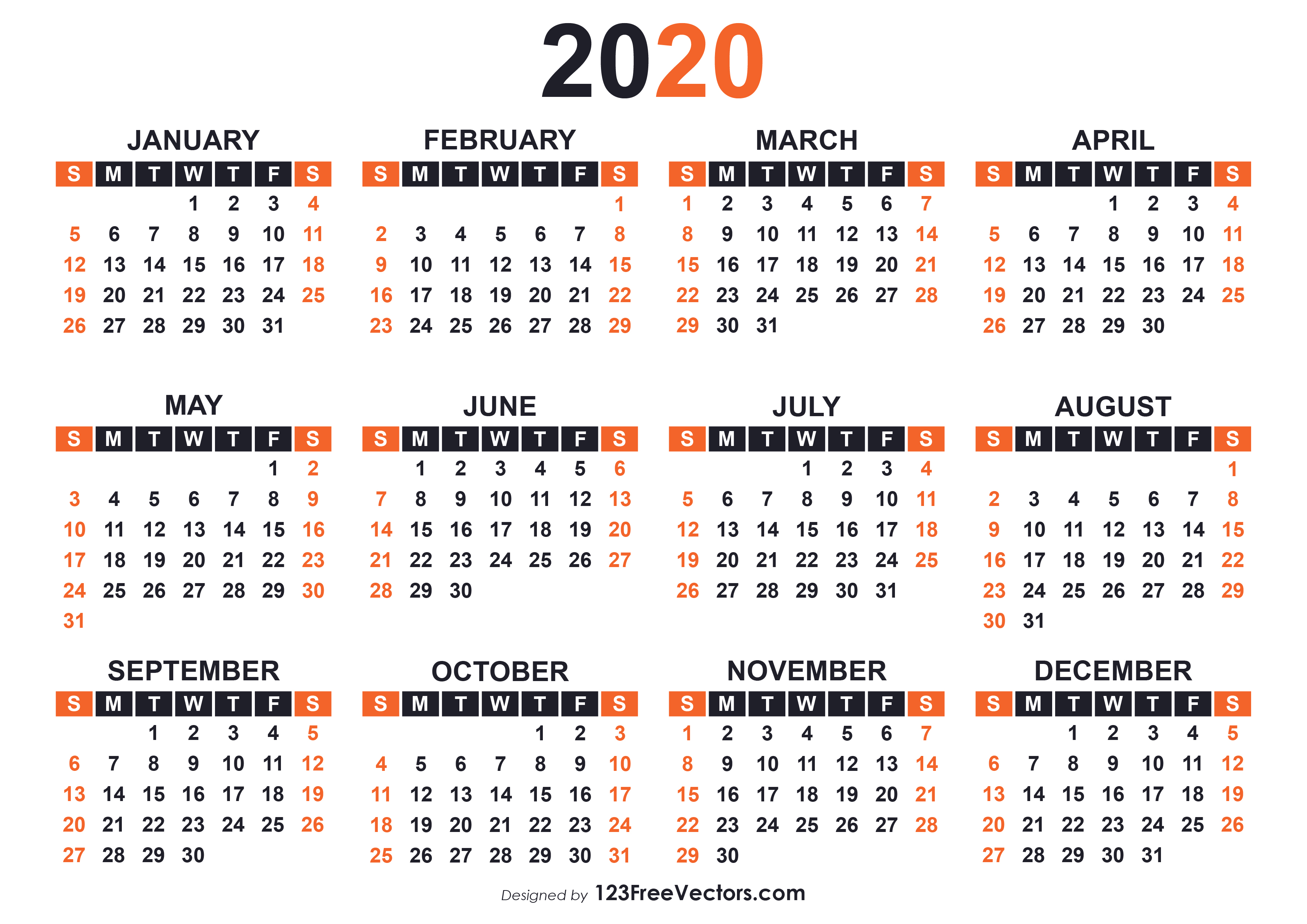 Detail 2020 Calendar Template Ai Nomer 12