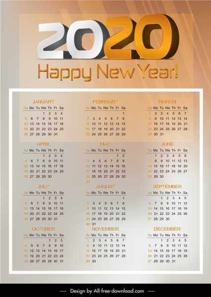 Detail 2020 Calendar Template Ai Nomer 41