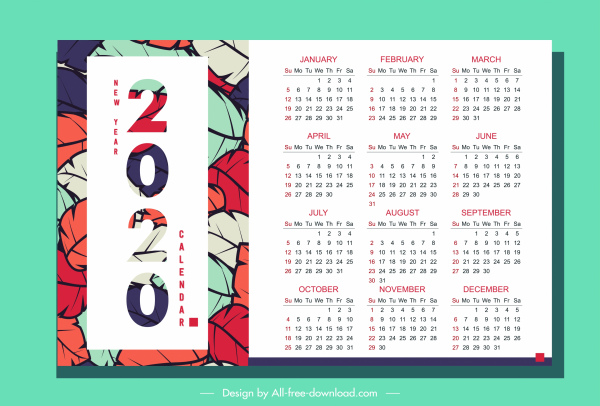 Detail 2020 Calendar Template Ai Nomer 6