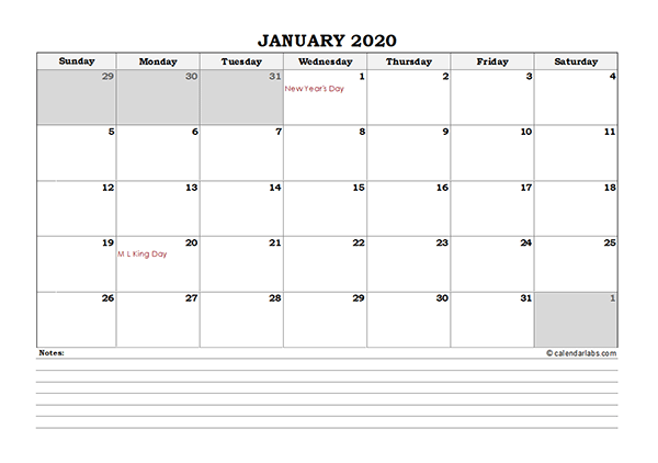 Detail 2020 Daily Calendar Excel Template Nomer 34