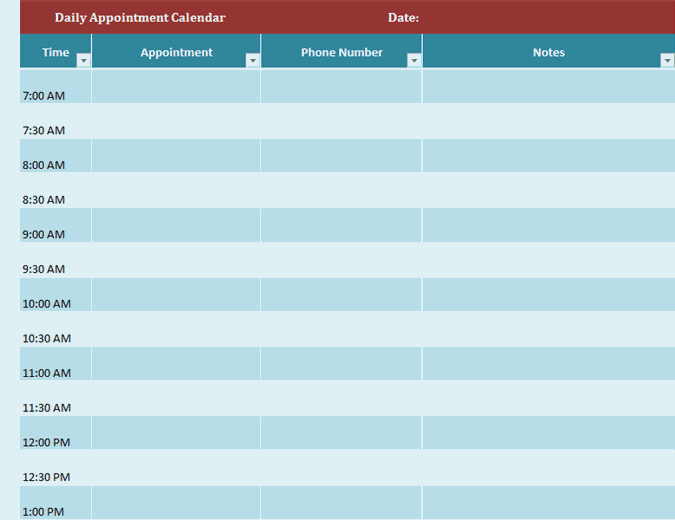 Detail 2020 Daily Calendar Excel Template Nomer 36