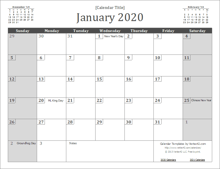 Detail 2020 Daily Calendar Excel Template Nomer 37