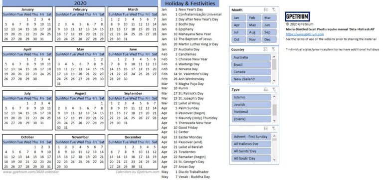 Detail 2020 Daily Calendar Excel Template Nomer 45