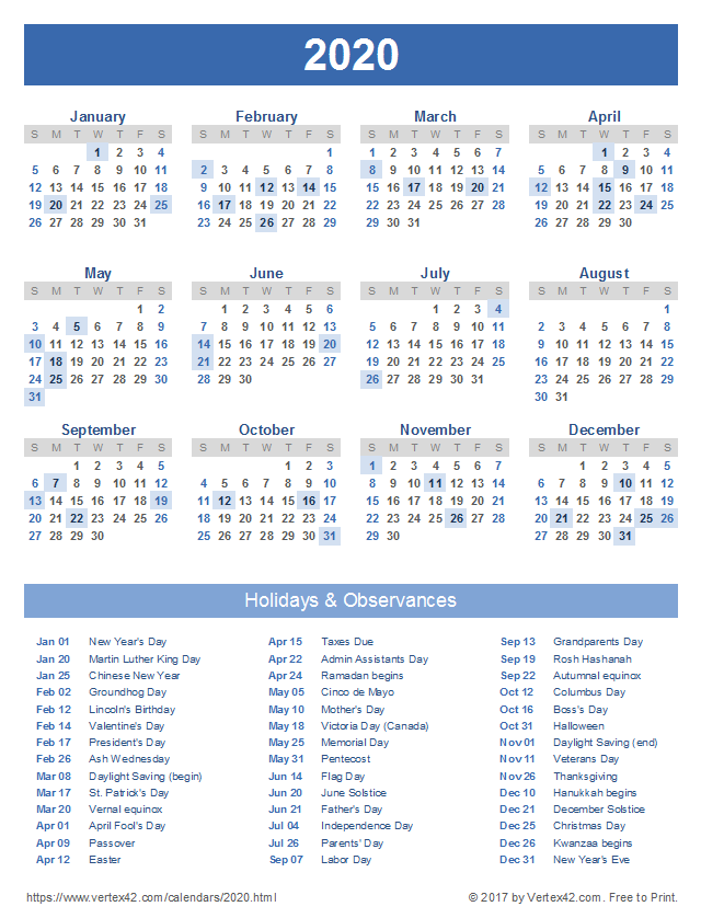 Detail 2020 Daily Calendar Excel Template Nomer 47