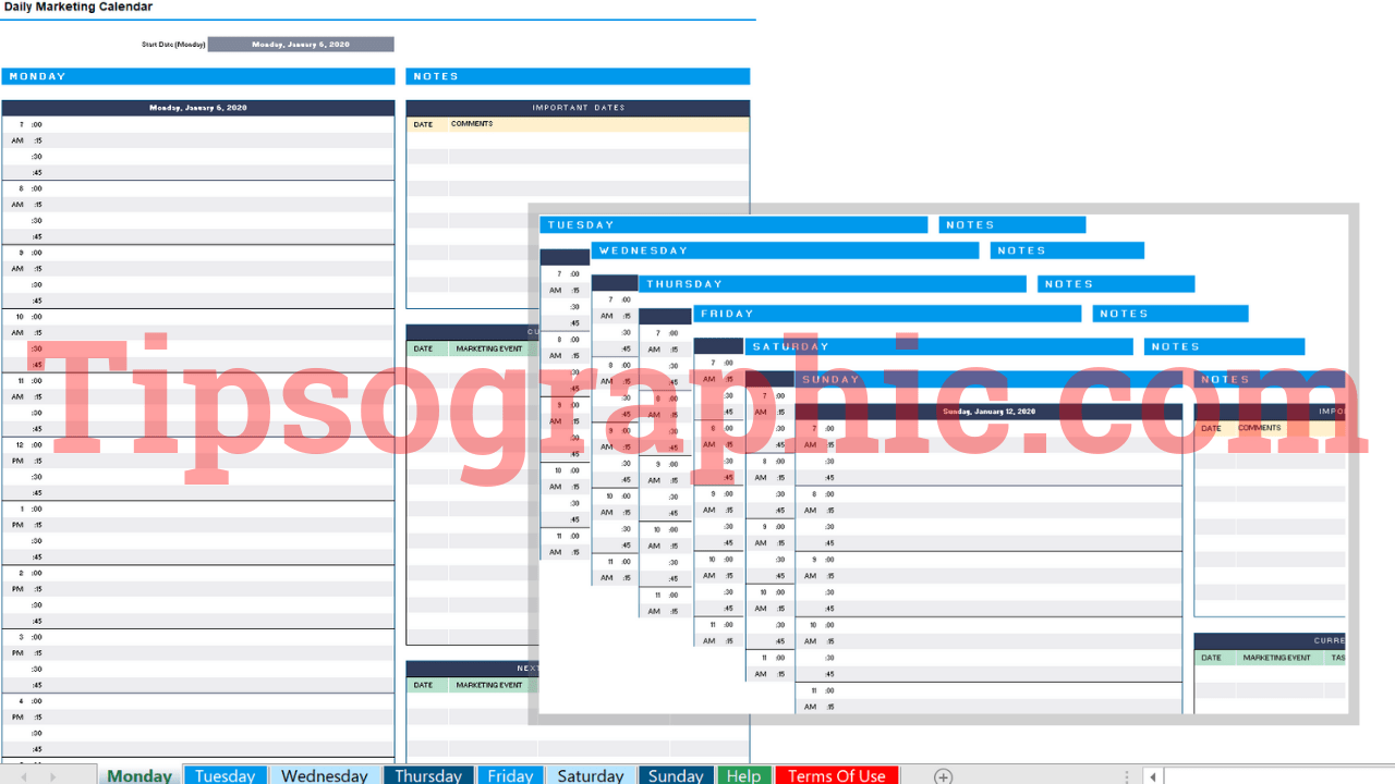 Detail 2020 Daily Calendar Excel Template Nomer 50