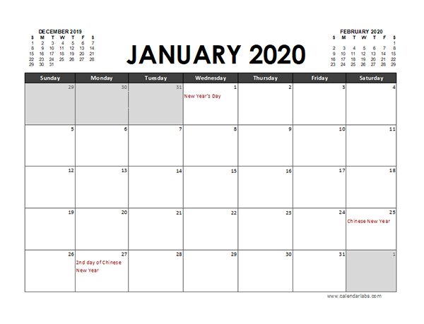 Detail 2020 Daily Calendar Excel Template Nomer 8