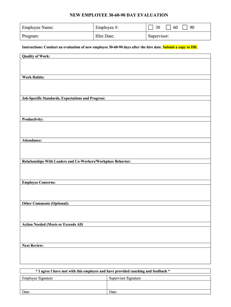 Download 30 60 90 Day Employee Performance Review Template Nomer 1