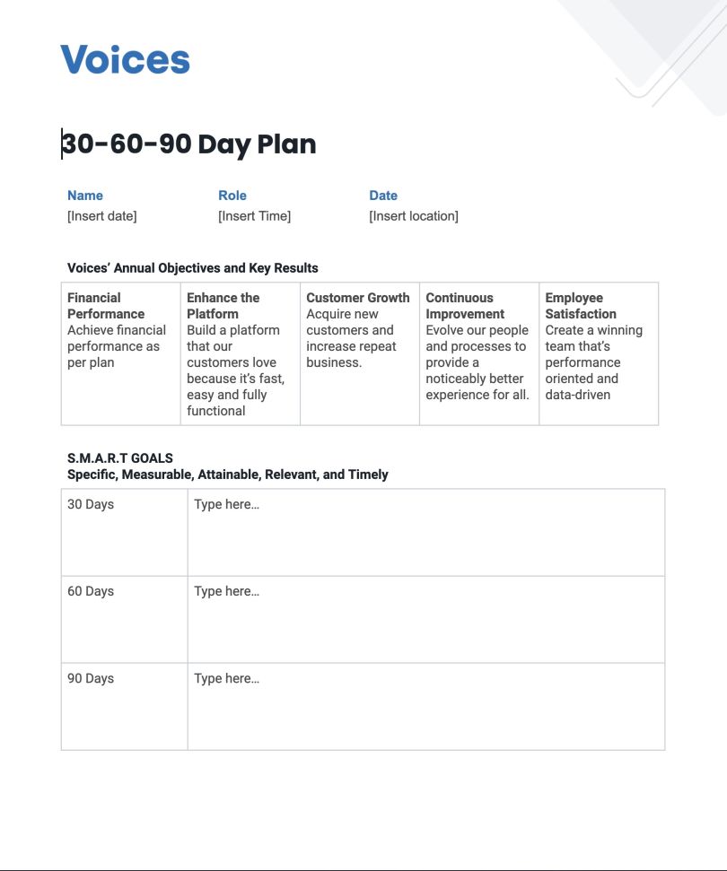 Detail 30 60 90 Day Employee Performance Review Template Nomer 18