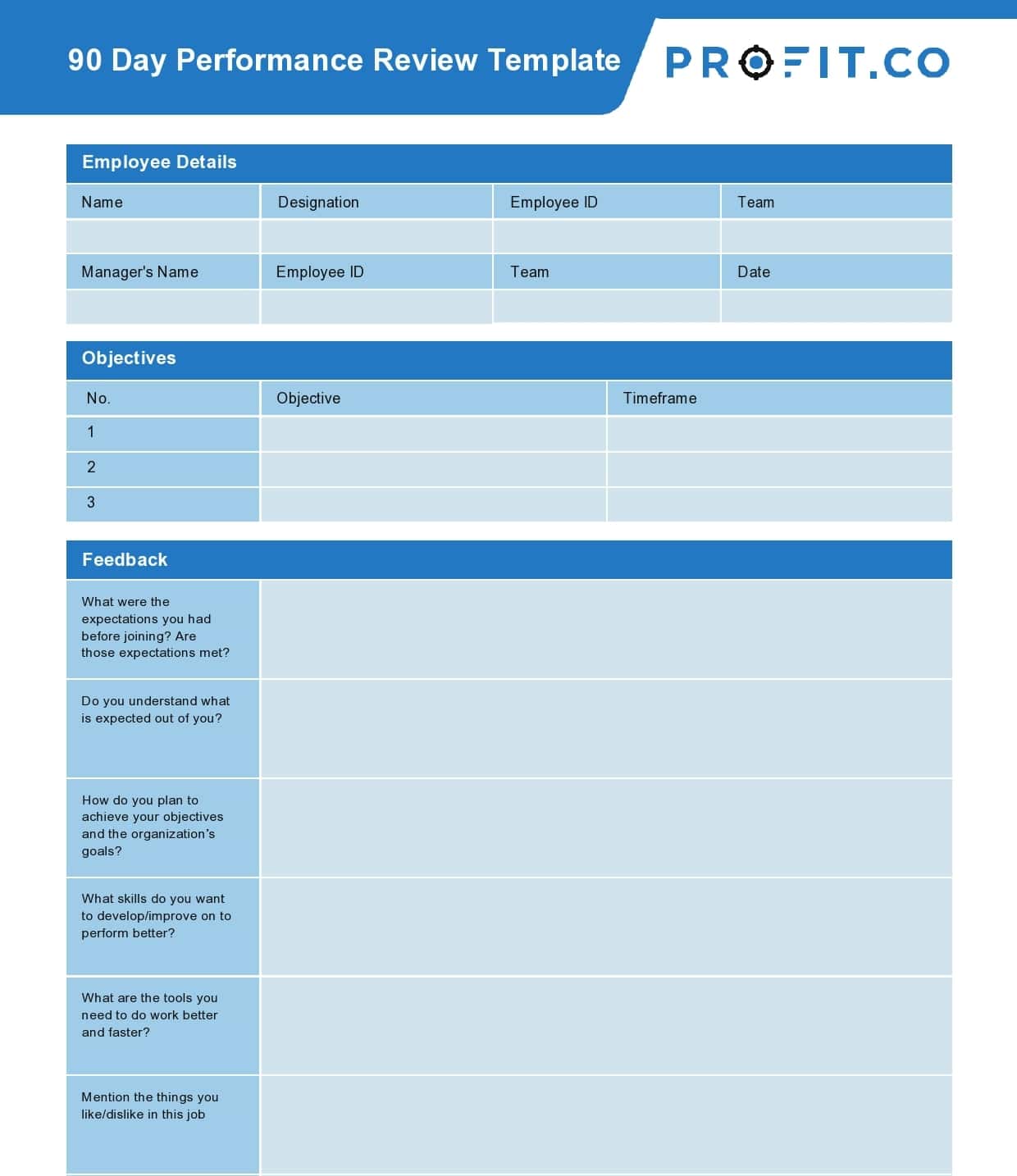 Detail 30 60 90 Day Employee Performance Review Template Nomer 53