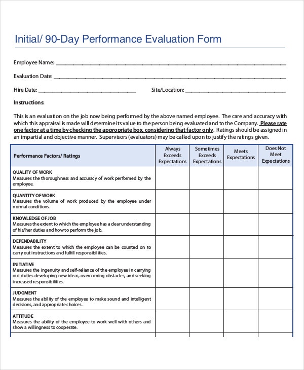 Detail 30 60 90 Day Employee Performance Review Template Nomer 7