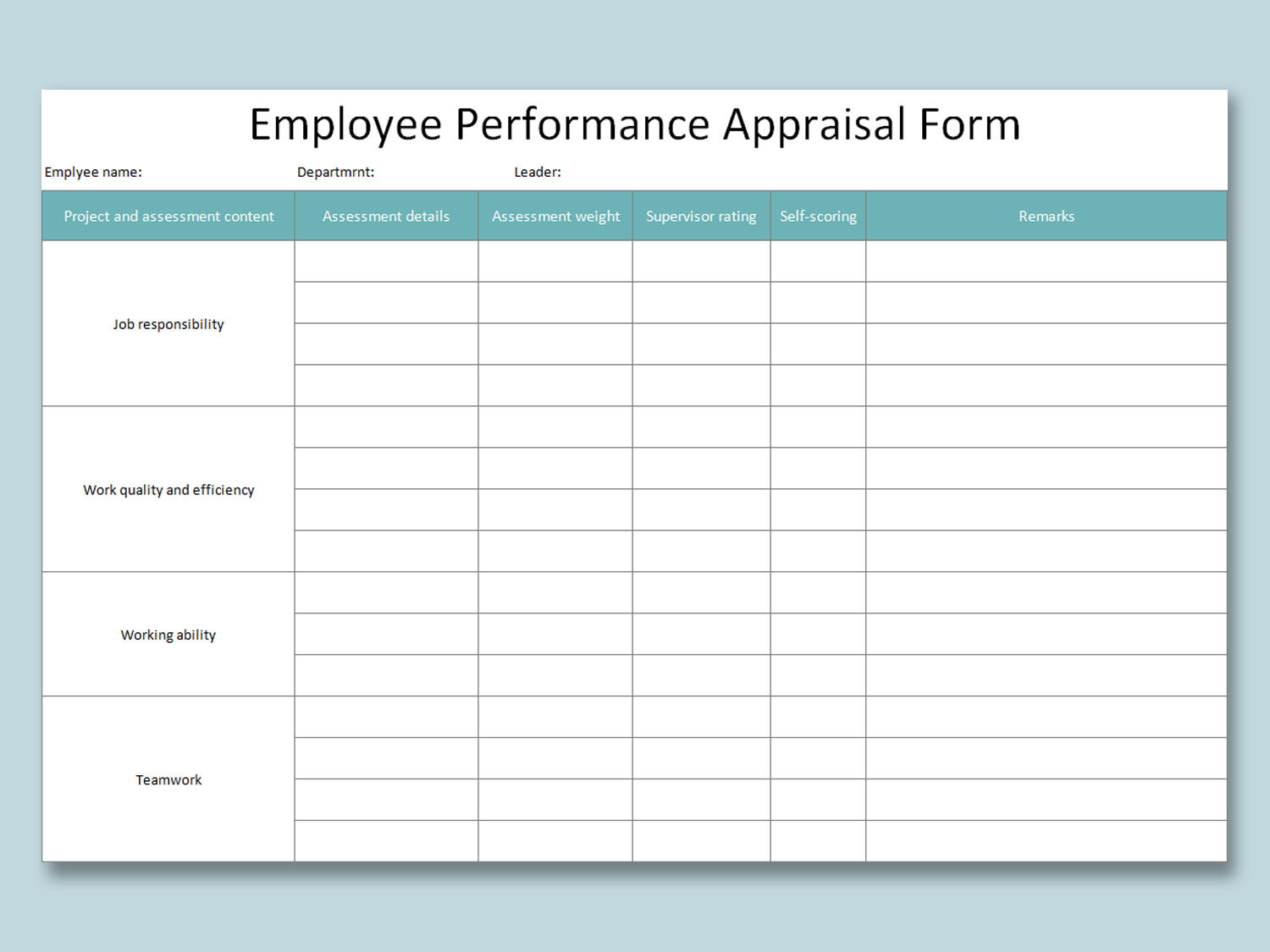 Detail 360 Appraisal Form Template Nomer 28