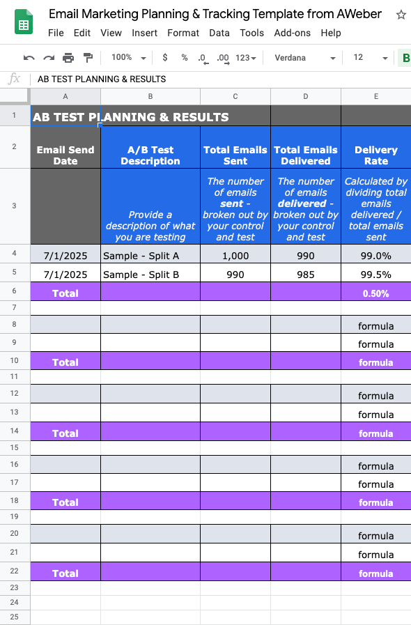 Detail A B Testing Excel Template Nomer 50