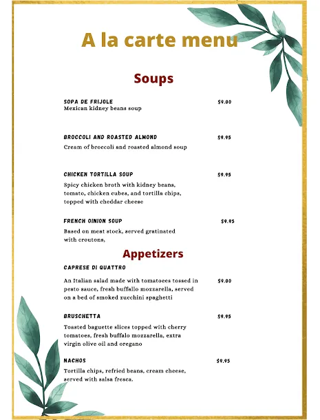 Detail A La Carte Menu Template Nomer 16