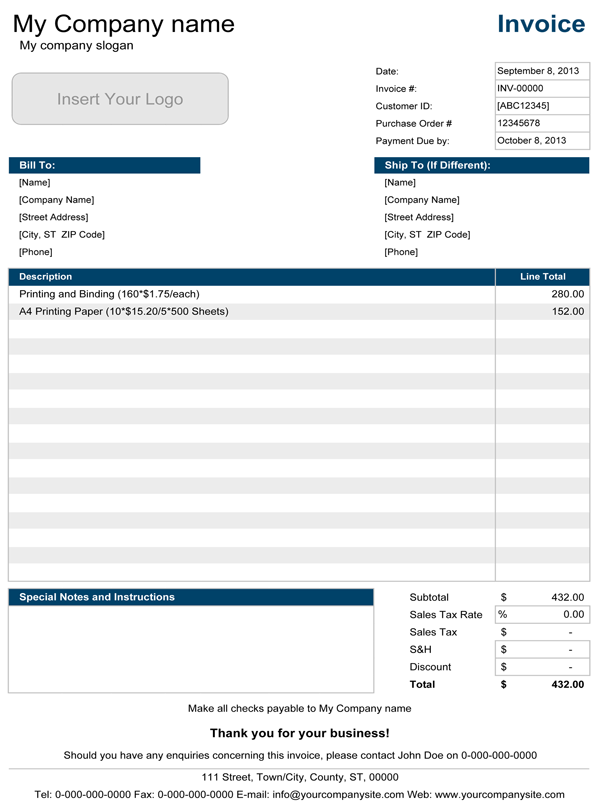 Detail A4 Invoice Template Nomer 9