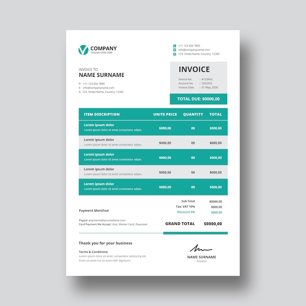 Detail A4 Invoice Template Nomer 10