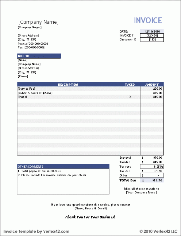 Detail A4 Invoice Template Nomer 7