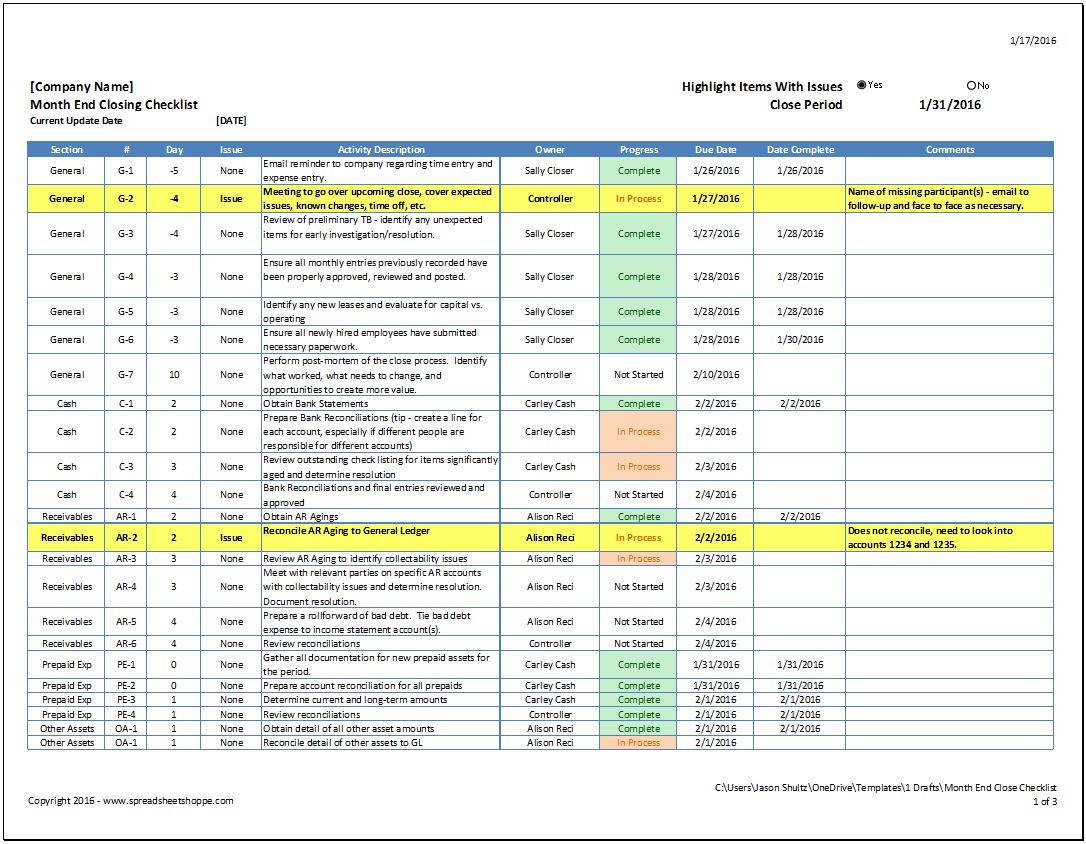 Accounting Month End Checklist Template Excel - KibrisPDR