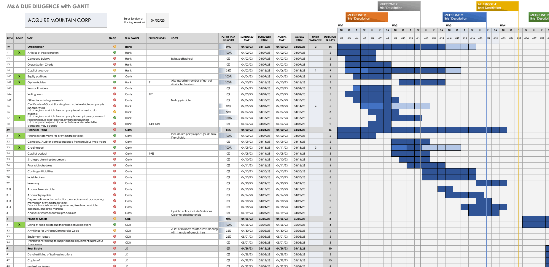 Detail Acquisition Project Plan Template Excel Nomer 2