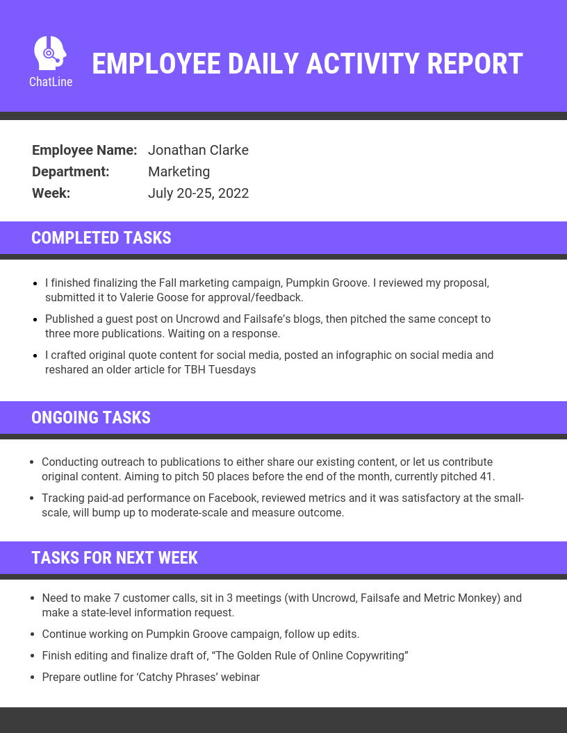 Detail Activity Report Template Nomer 8