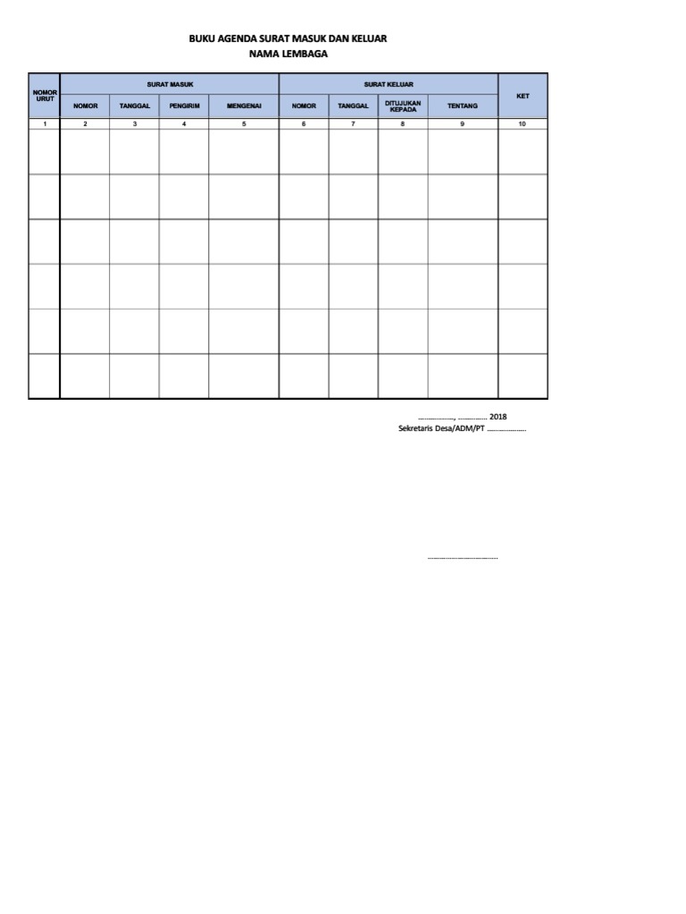 Detail Agenda Surat Masuk Dan Keluar Excel Nomer 11
