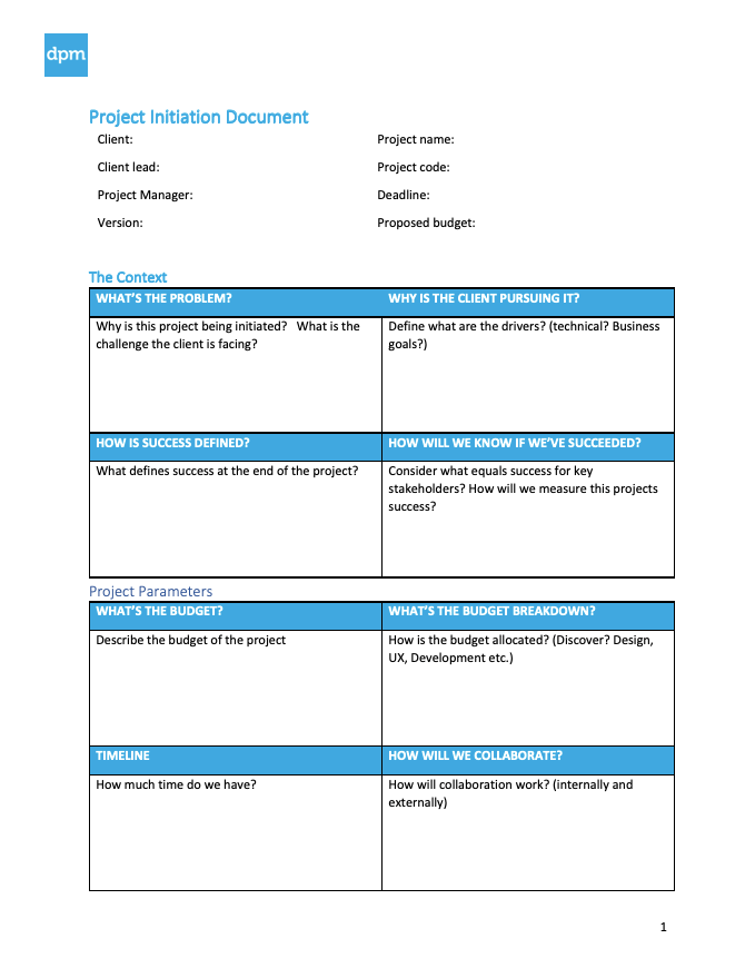 Detail Agile Project Initiation Document Template Nomer 7