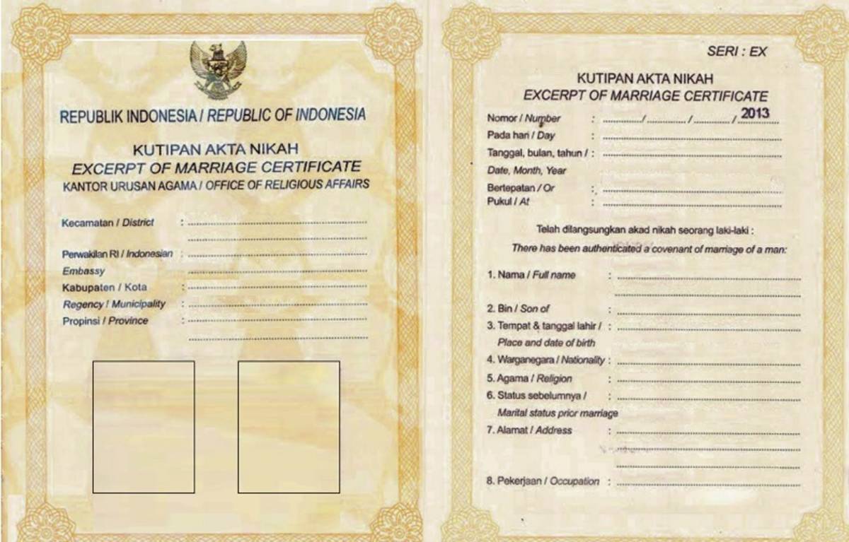 Detail Akta Nikah Dan Buku Nikah Nomer 44