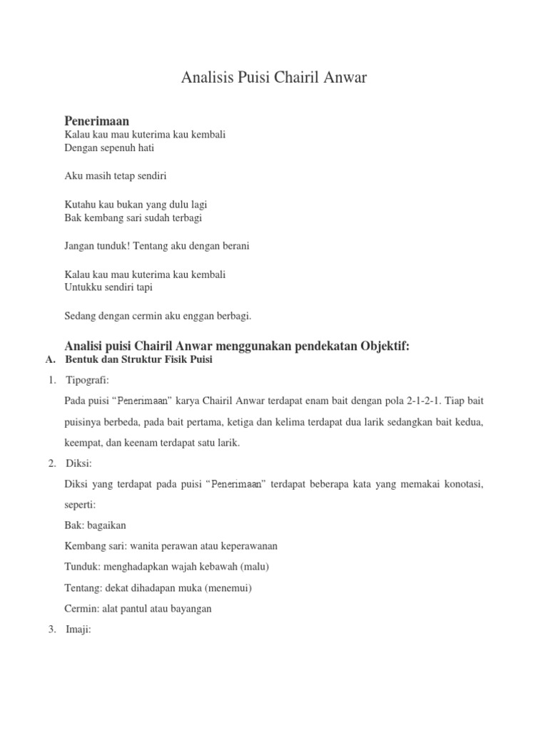 Detail Analisis Puisi Chairil Anwar Nomer 3