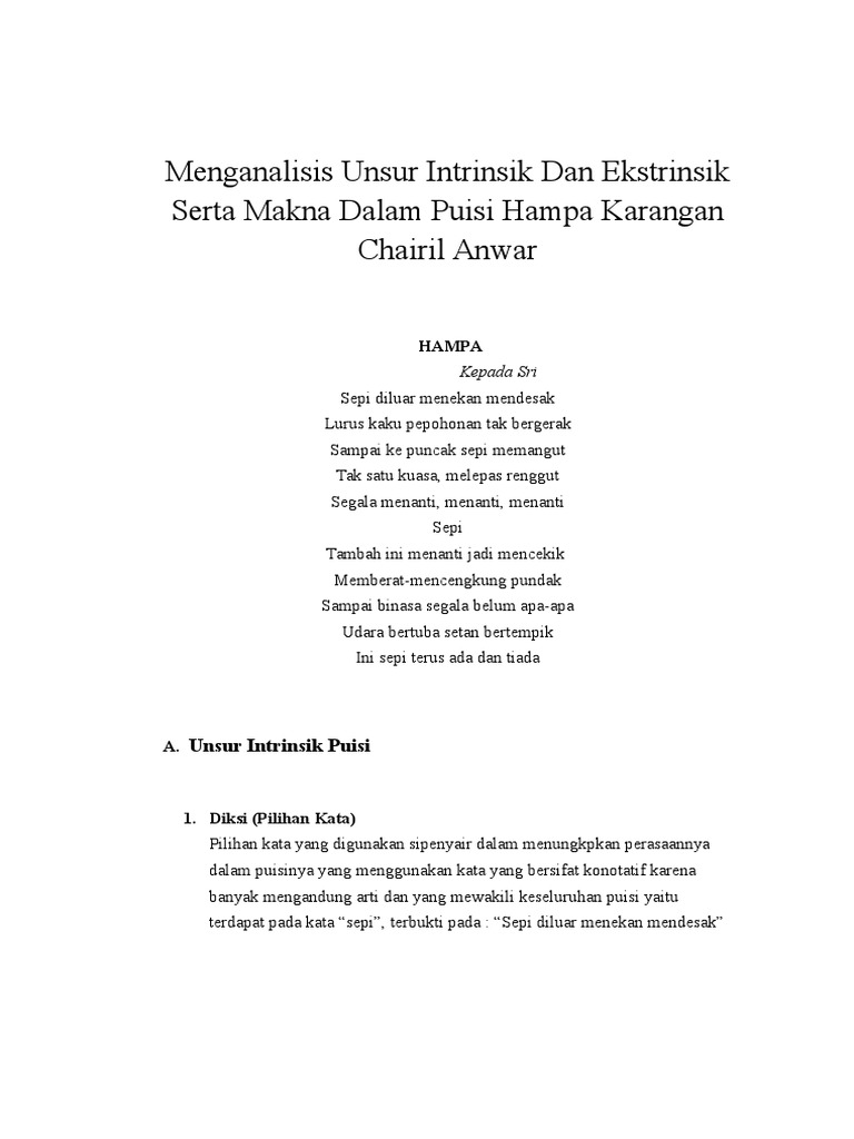 Detail Analisis Puisi Chairil Anwar Nomer 4