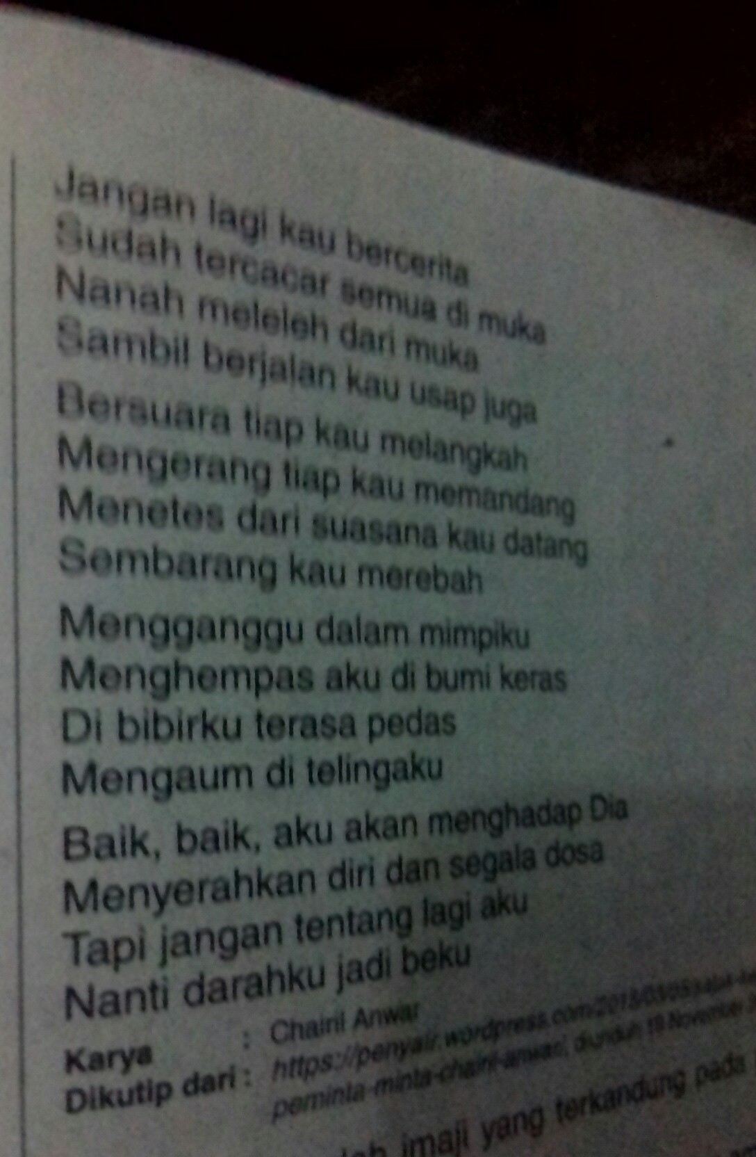 Detail Analisis Puisi Kepada Peminta Minta Nomer 12