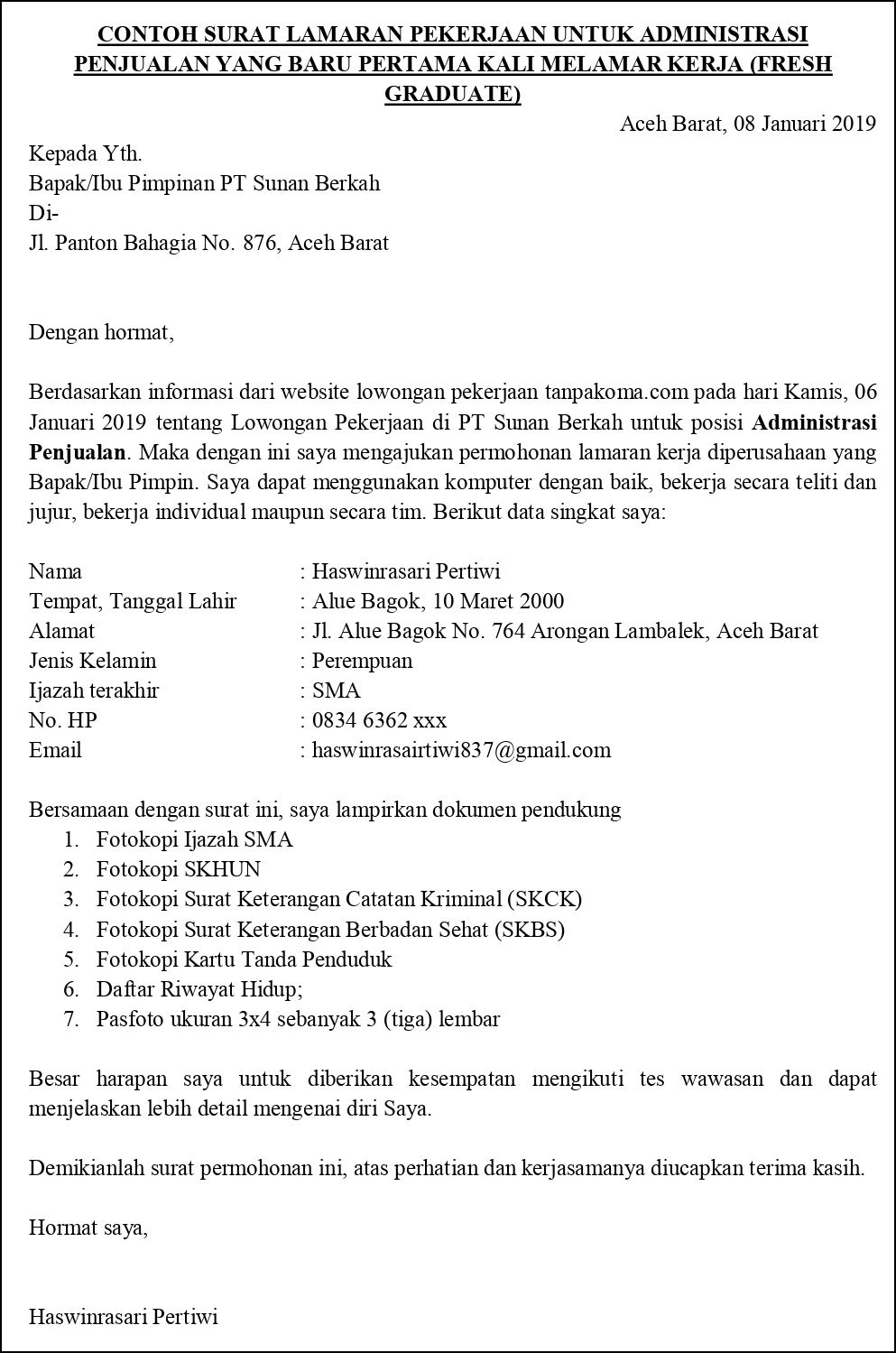 Detail Analisis Surat Lamaran Kerja Nomer 11