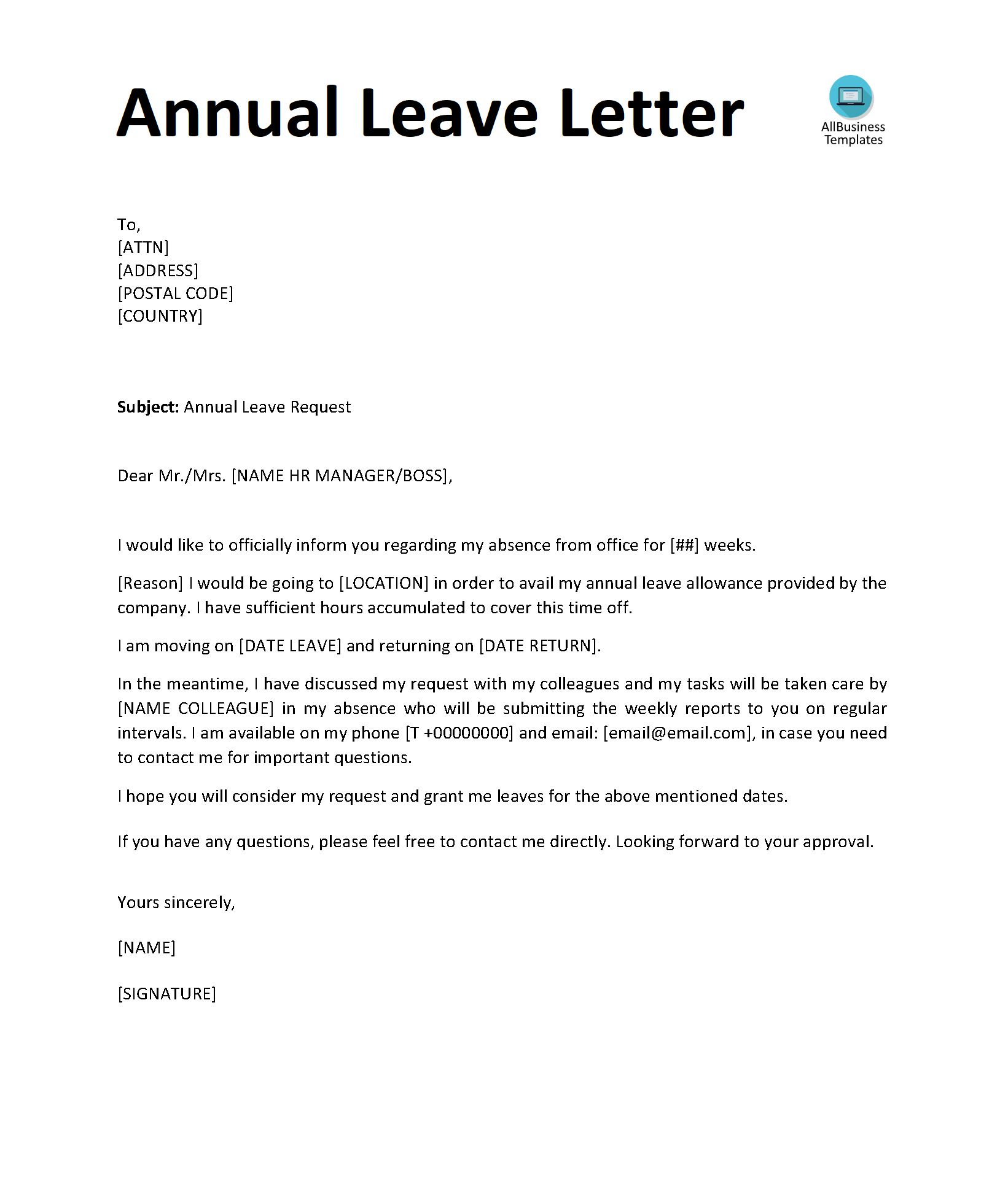 Annual Leave Request Email Template - KibrisPDR