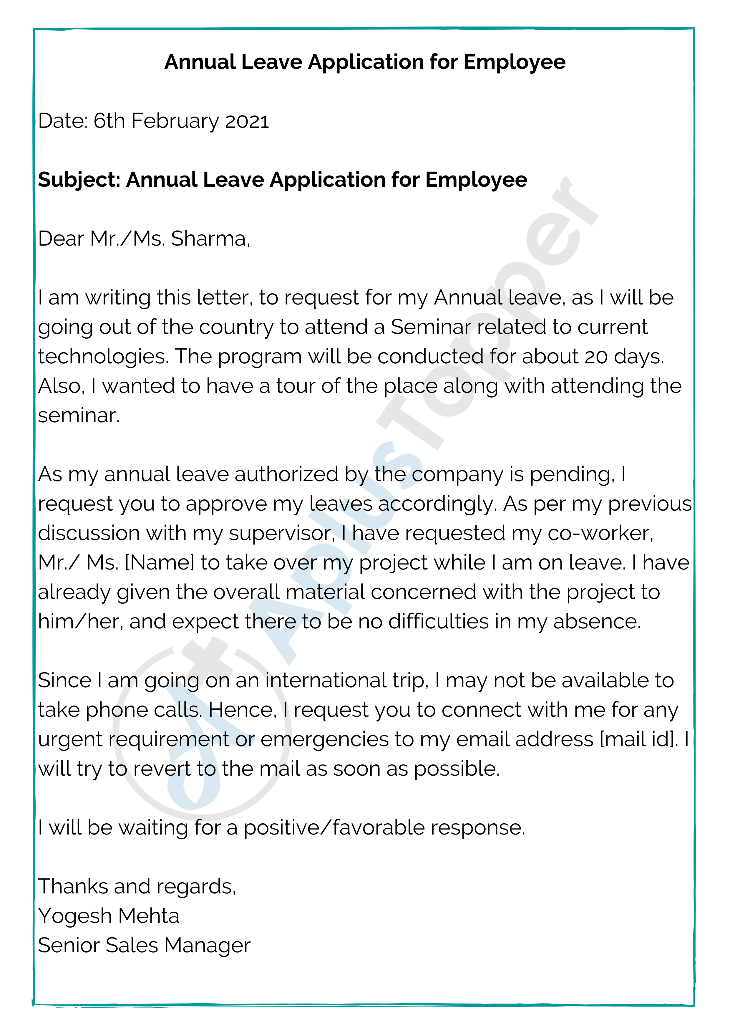 Detail Annual Leave Request Email Template Nomer 28