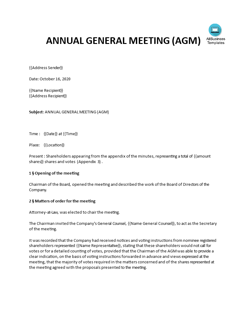 Detail Annual Shareholders Meeting Agenda Template Nomer 13