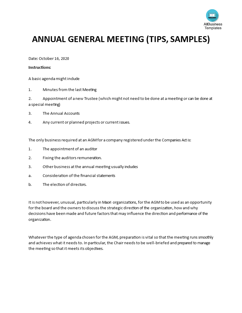 Detail Annual Shareholders Meeting Agenda Template Nomer 5