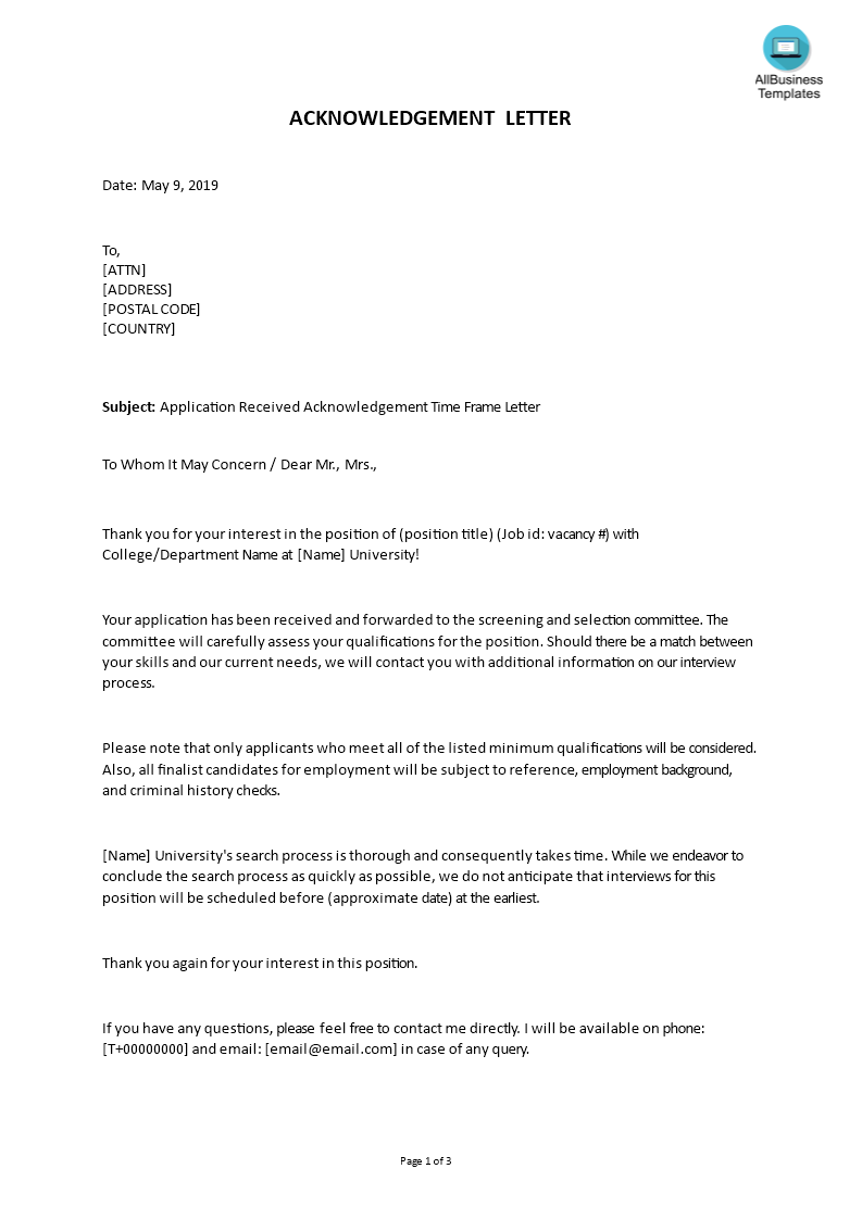Detail Application Received Email Template Nomer 8