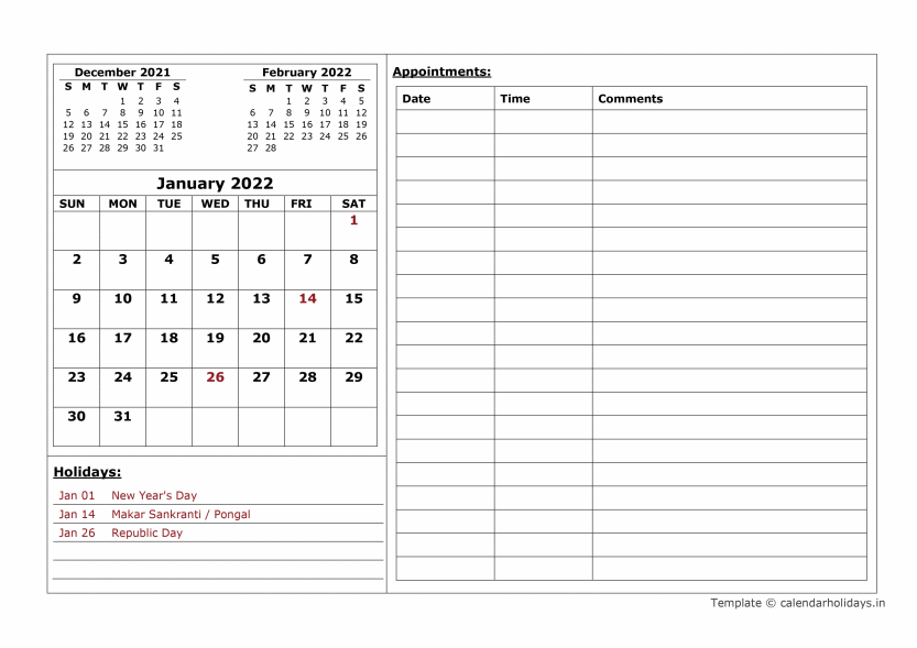 Detail Appointment Calendar Template Nomer 48