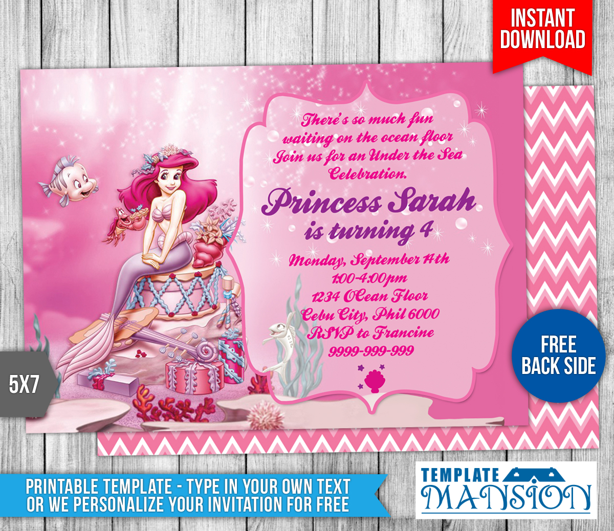 Detail Ariel Birthday Invitation Template Nomer 37