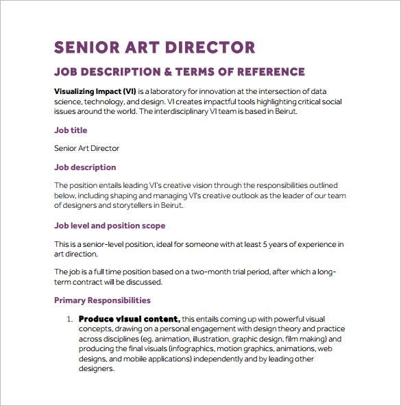 Art Director Job Description Template - KibrisPDR