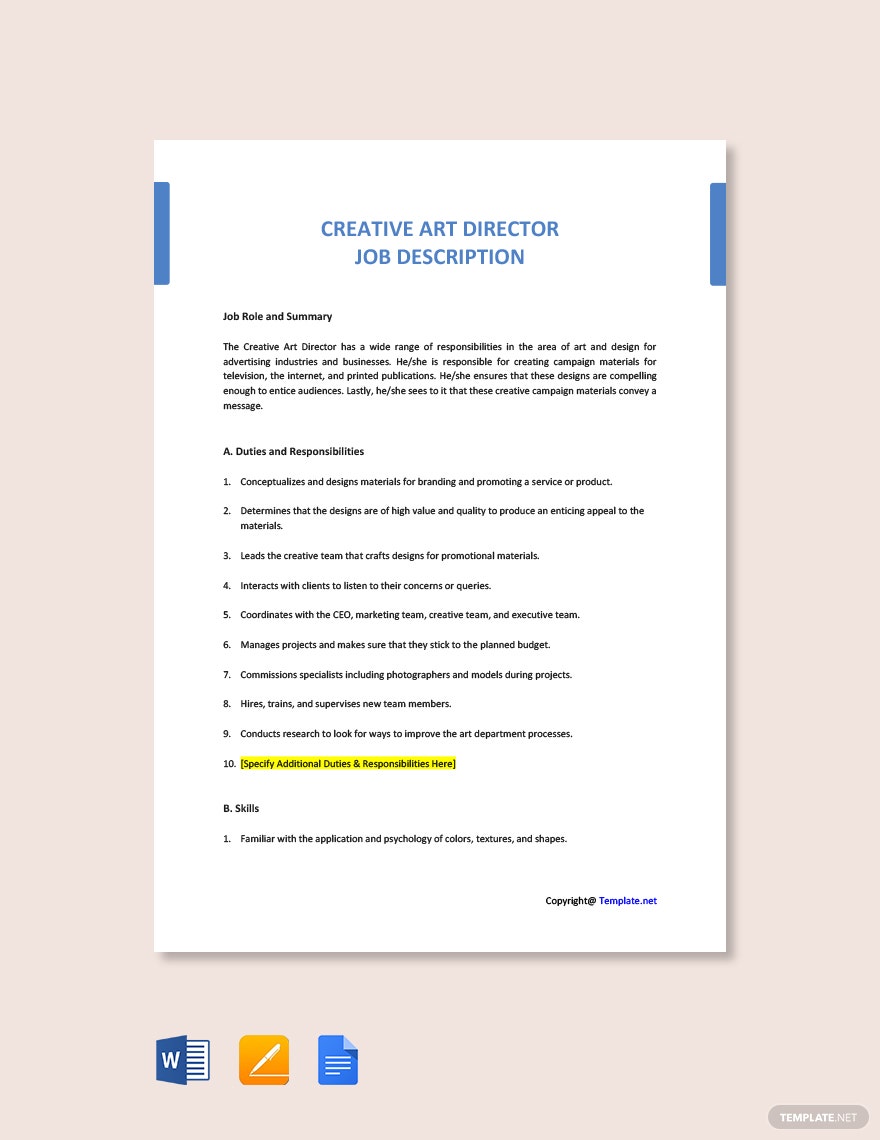 Detail Art Director Job Description Template Nomer 54