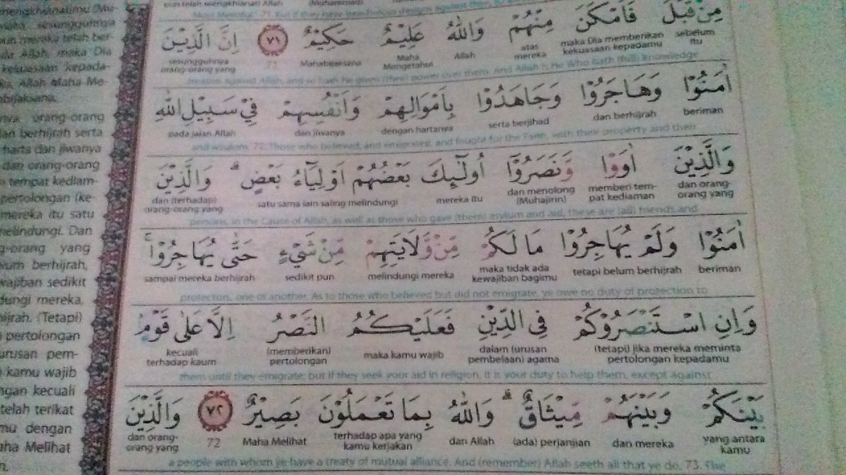 Detail Arti Surat Al Anfal Ayat 72 Perkata Nomer 2