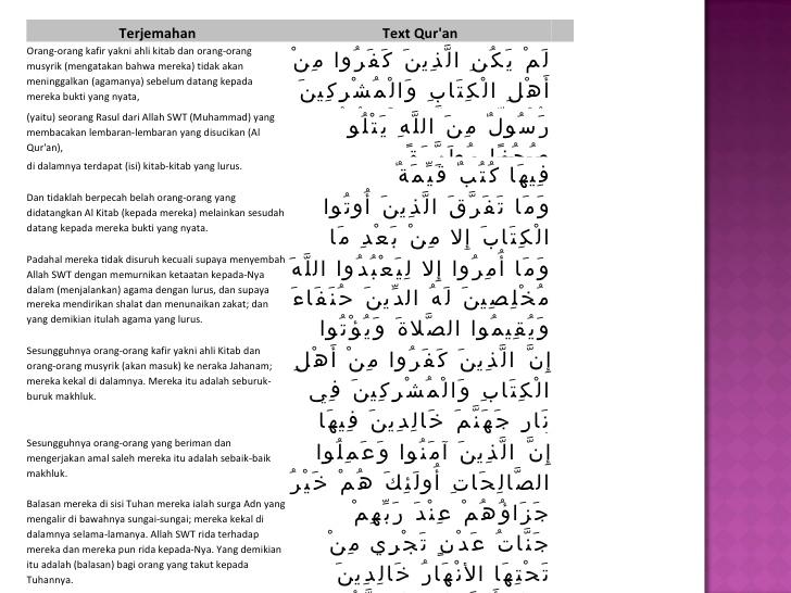 Detail Arti Surat Al Bayyinah Ayat 1 8 Nomer 18
