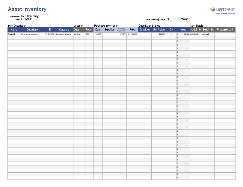 Asset Management Spreadsheet Template Free - KibrisPDR