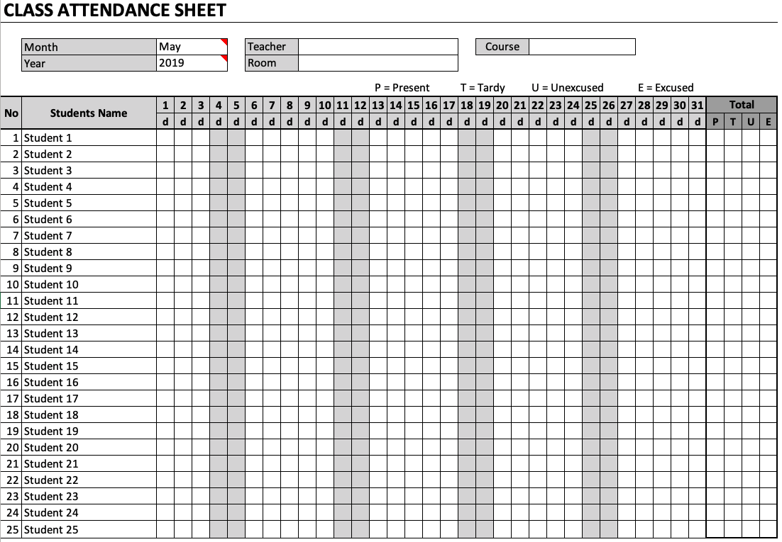 Detail Attendance Sheet Template Excel Nomer 23