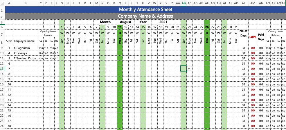 Detail Attendance Sheet Template Excel Nomer 25