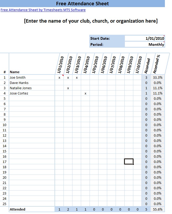 Detail Attendance Sheet Template Excel Nomer 41