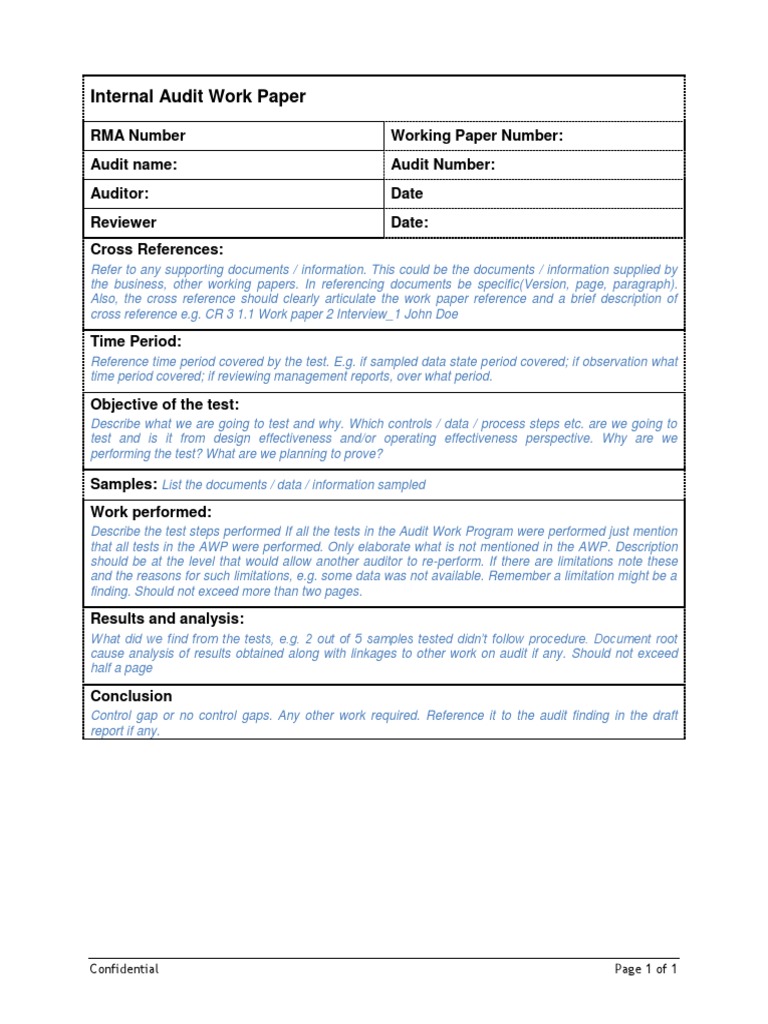 Detail Audit Working Paper Template Nomer 5