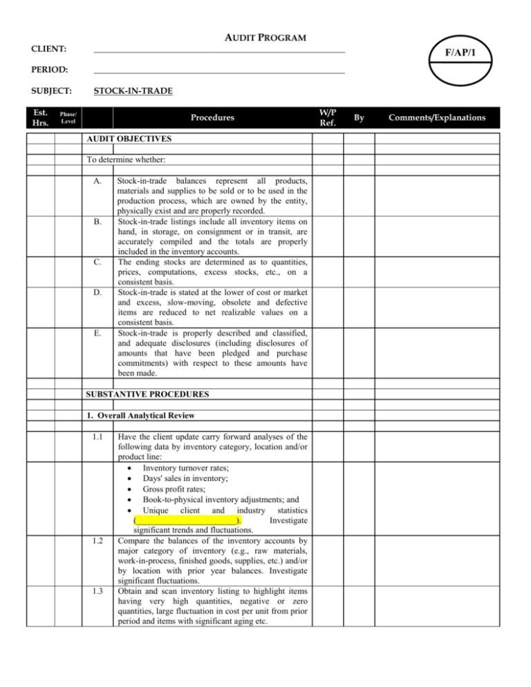 Detail Audit Working Paper Template Nomer 9