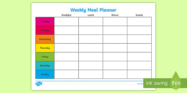 Detail Baby Meal Planner Template Nomer 12